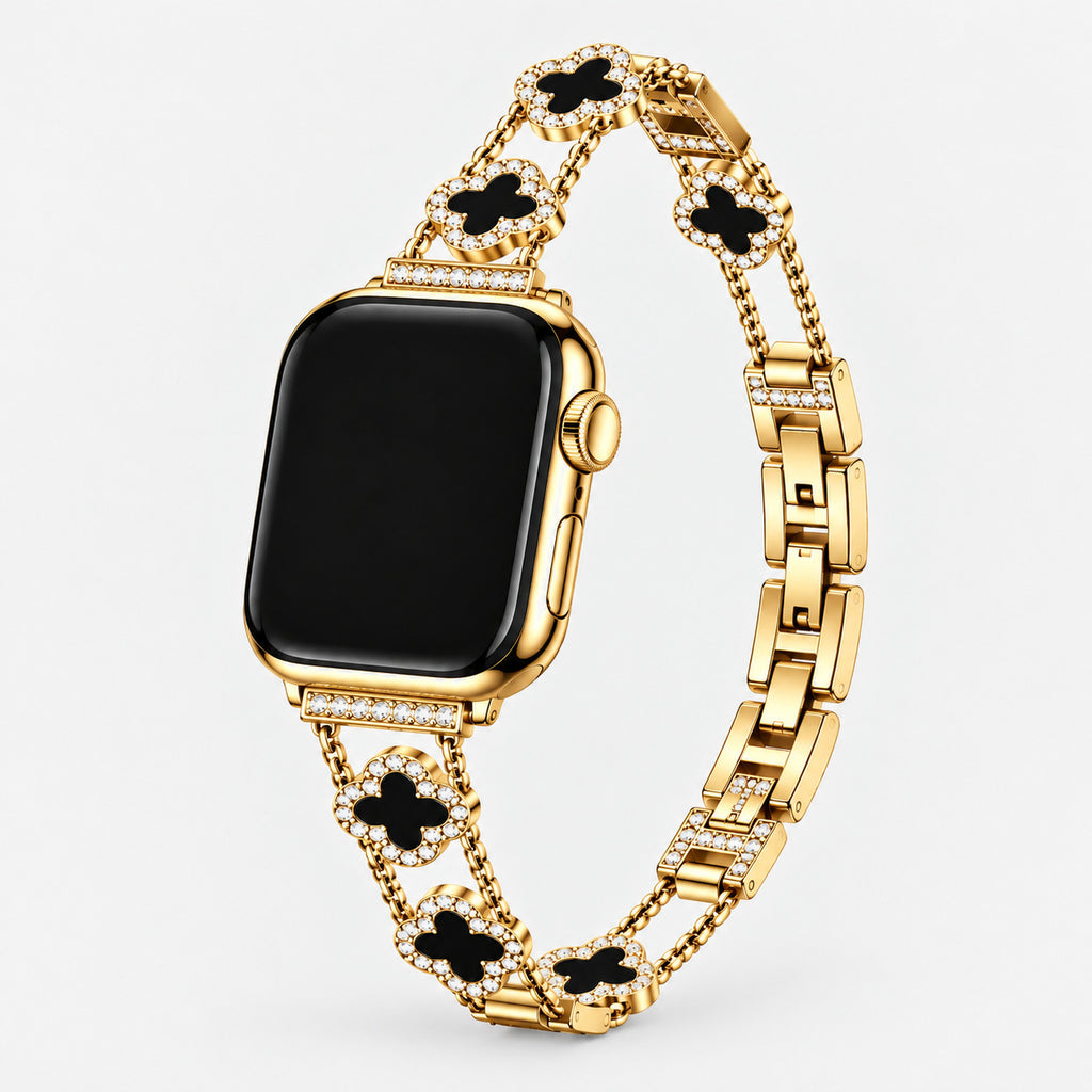 Fortuna Clover Band in gold on an Apple Watch