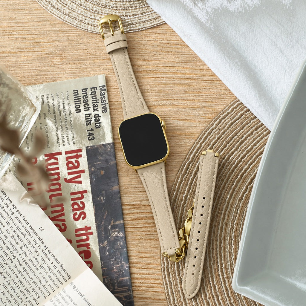 Catenina Leather Band in Gold & Beige for Apple Watch