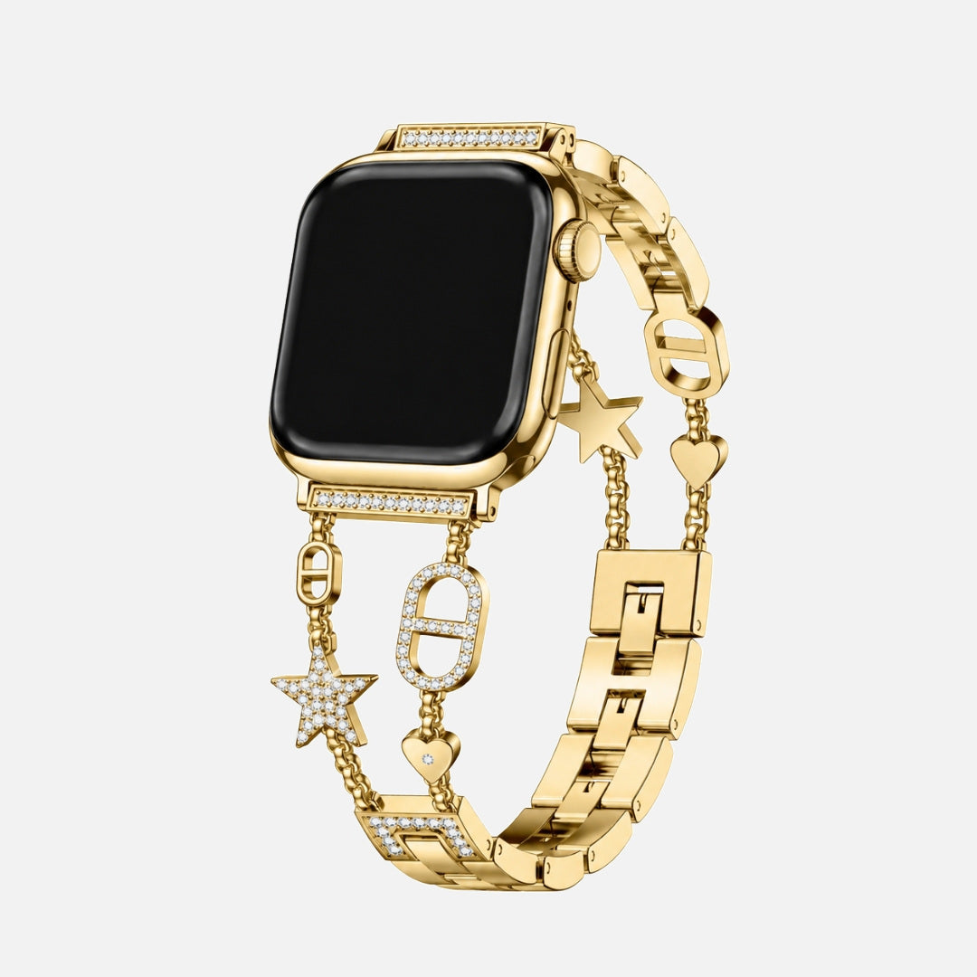 Stellina Charm Band in gold on an Apple Watch