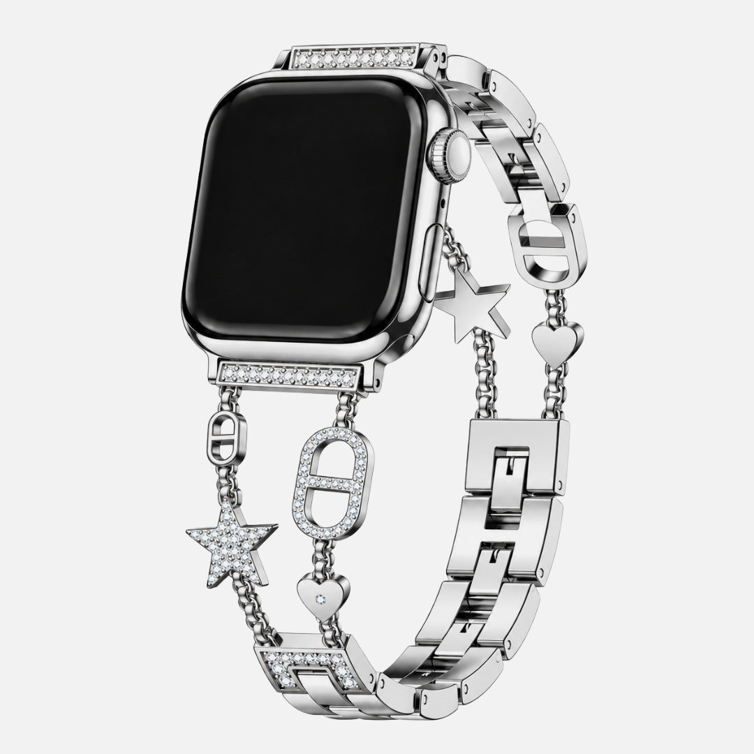 Stellina Charm Band in silver on an Apple Watch